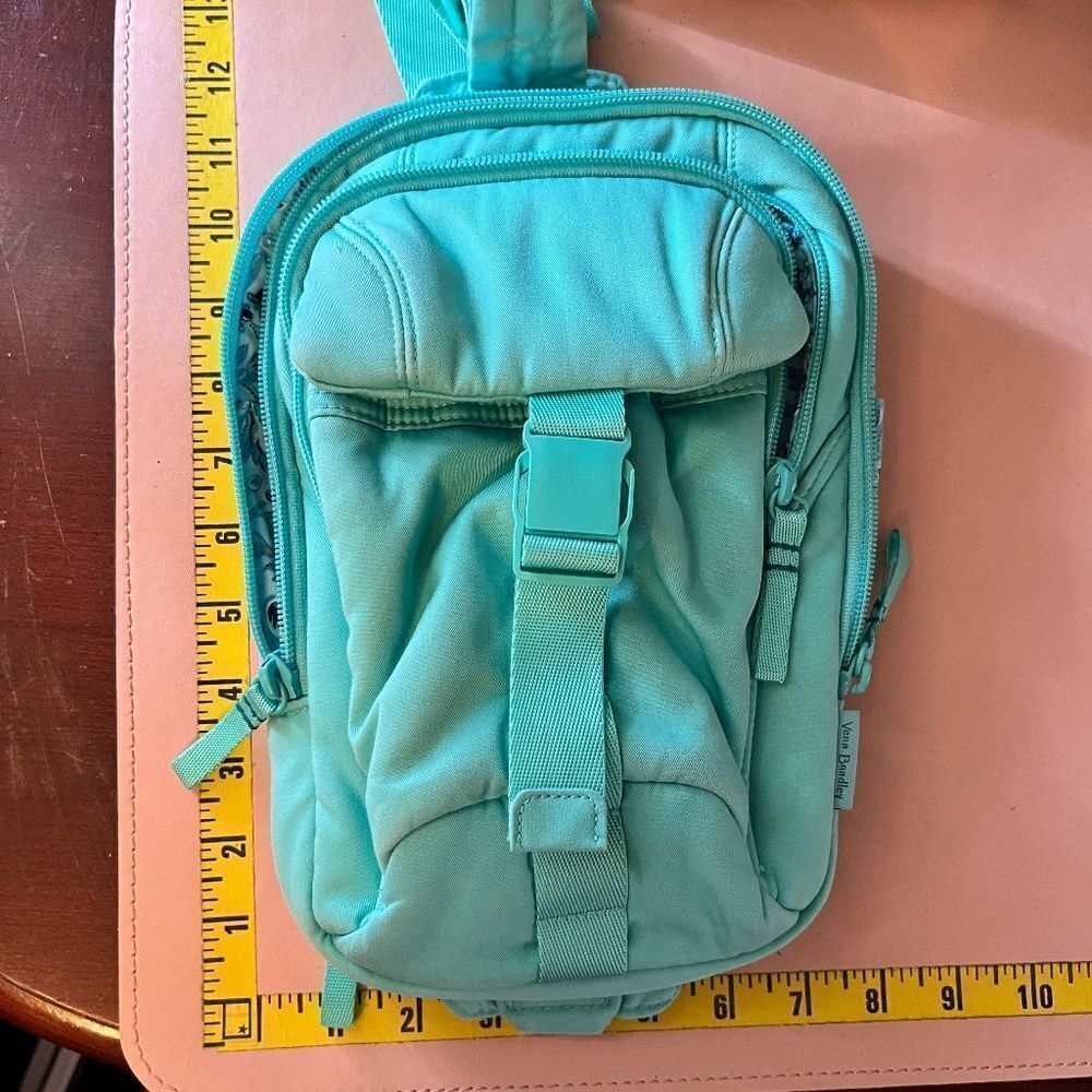 Vera Bradley Teal Crossbody Purse Bag Mini Backpack Sling 4 Zip & 2 Pockets